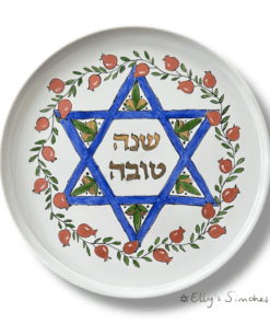 Rond bord Shana Tova met gouden accenten – Handgeschilderd