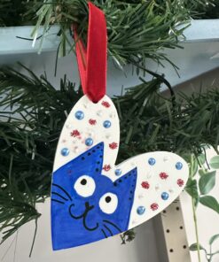 Hartvormige kerstversiering met handgeschilderde kat 5