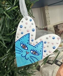 Hartvormige kerstversiering met handgeschilderde kat 4