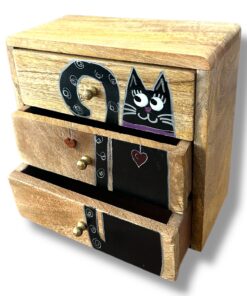 Uniek mini ladekastje van mango hout met zwarte kat - Afbeelding 2