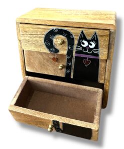 Uniek mini ladekastje van mango hout met zwarte kat - Afbeelding 3