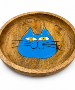 Alternative view of Ronde mango houten schaal met blauwe kat